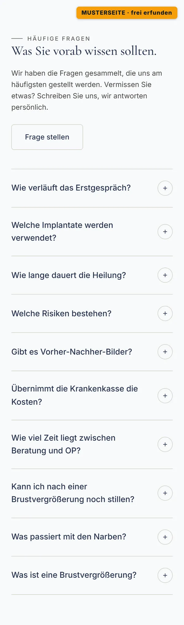 Ausschnitt der Musterseite am Handy: Die restlichen Fragen, bevor das Telefon klingelt.