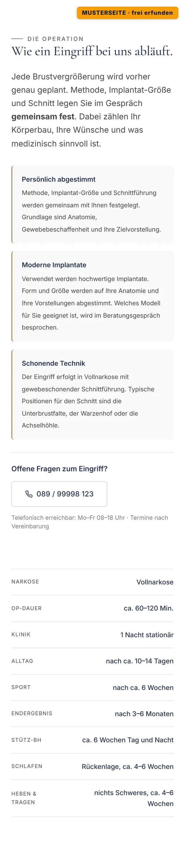 Ausschnitt der Musterseite am Handy: Der Eingriff in Fakten, nicht in Versprechen.