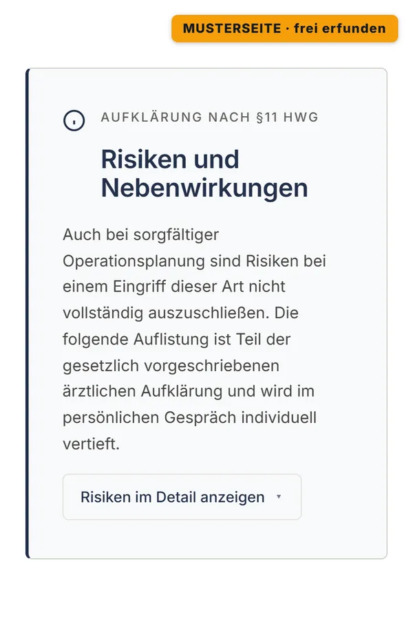 Ausschnitt der Musterseite am Handy: Risiken stehen offen auf der Seite.