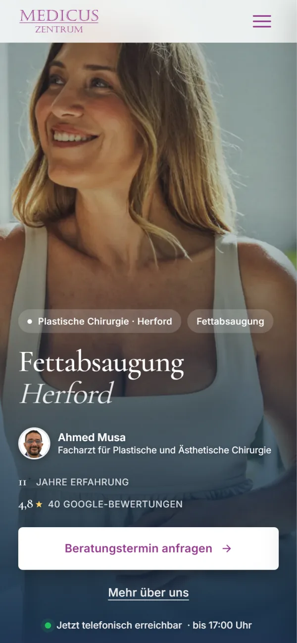 Screenshot der Landingpage Fettabsaugung in Herford auf dem Handy
